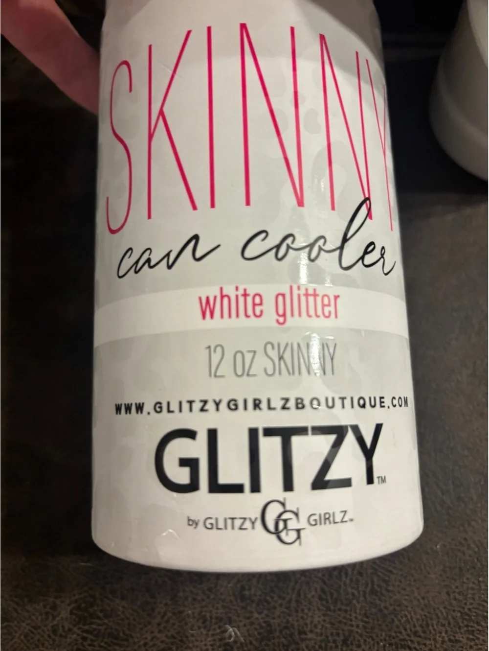 Glitzy Girlz White Glitter Skinny Can Cooler 12 Oz Slim Can Insulated NEW